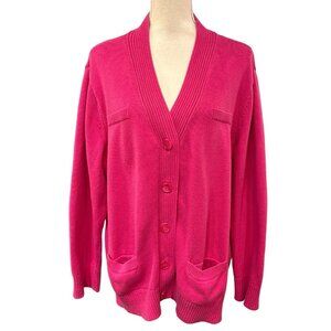 Pendleton Sweater Womens 3X Pink Button Down Cardigan Ribbed Trim‎ Preppy Modest